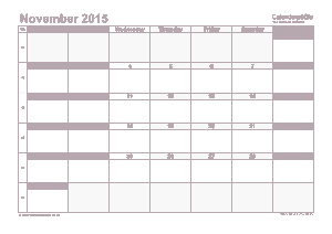 November 2015 Landscape Calendar Template