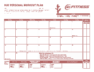 Personal Workout Monthly Calendar Template