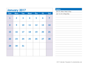 Printable Monthly Calendar With Notes Template