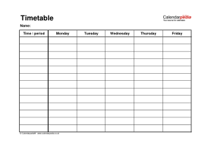 Timetable Monday To Friday Template