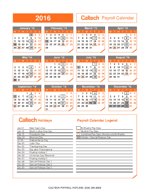 Caltech Payroll Yearly Calendar Template