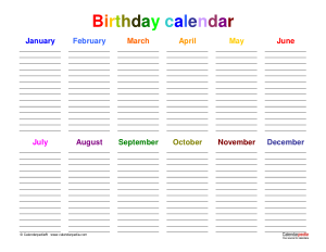 Yearly Birthday Calendar Template