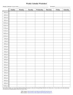Free Blank Weekly Calendar Worksheet Template