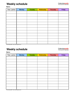 Free Sample Printable Weekly Schedule Calendar Template