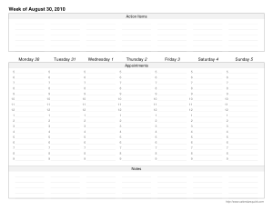 Personalized Weekly August Calendar Template