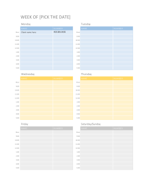 Weekly Appointment Calendar Template
