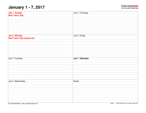 Weekly Calendar Sample Template