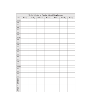 Writing Article Planing Weekly Calendar Template