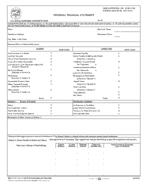 Personal Financial Statement For Small Business Template