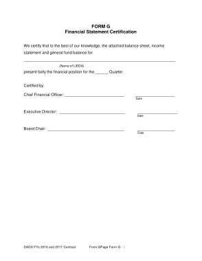 Financial Statement Certification Form G Template