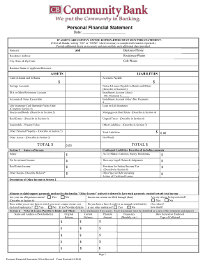 Community Bank Personal Financial Statement Template