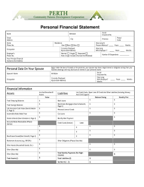 Community Corporation Personal Financial Statement Template