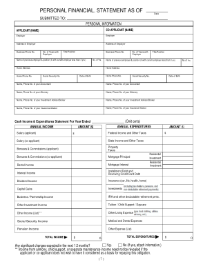 Personal Financial Statement Application Form Template