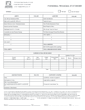 Personal Financial Statement Financial Form Template
