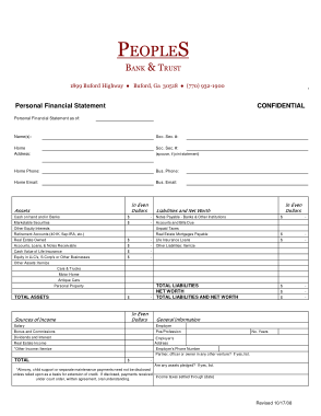 Personal Financial Statement with Formulas Template