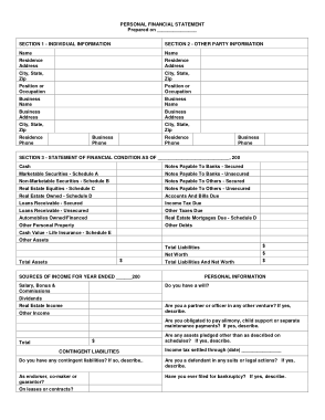 Personal Individual Financial Statement Template