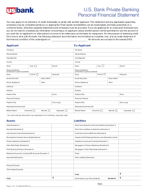 Private Banking Personal Financial Statement Template