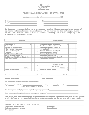 Property Personal Financial Statement Template