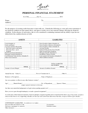 Short Form Personal Financial Statement Sample Template