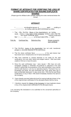 Affidavit for Verifying Loss of Share Certificates for Issuing Duplicate Shares Template