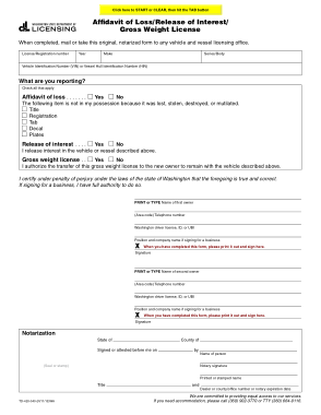 Free Affidavit of Loss Release of Interest Form Template