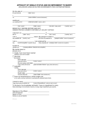 Affidavit of Single Status and No Impediment To Marry Template
