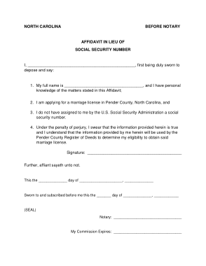 Free Download PDF Books, Affidavit in Lieu of Social Security Number Template