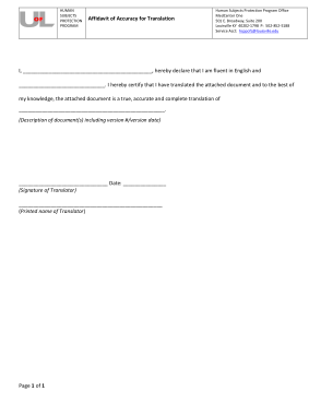 Affidavit of Accuracy for Translation Template