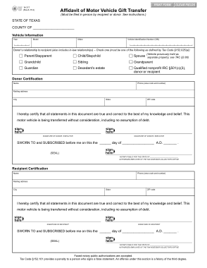 Gift Transfer Affidavit Form Template