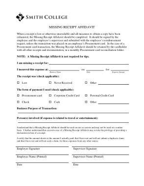 Missing Receipt Affidavit Form Template