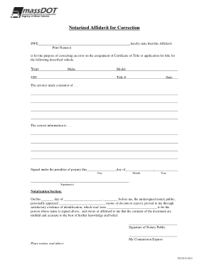 Notary Affidavit for Correction Form Template