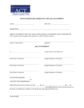 Signature Affidavit Statement Form Template