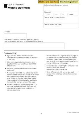 Court of Protection Witness Statement Affidavit Form Template