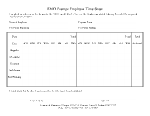 Free Download PDF Books, EMO Exempt Employee Time Sheet Template
