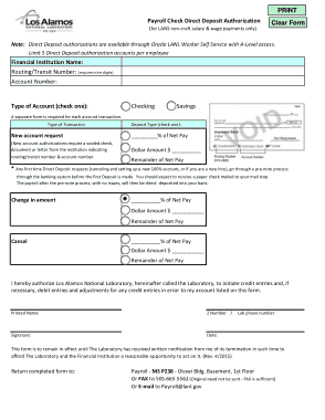 Blank Payroll Check Direct Deposit Authorization Template