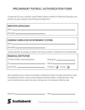 Preliminary Payroll Authorization Form Template