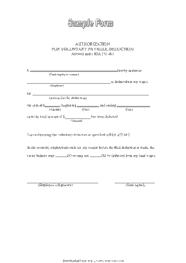 Sample Authorization for Voluntary Payroll Deduction Form Template