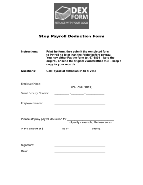 Stop Payroll Deduction Form Template