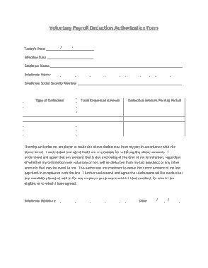 Voluntary Payroll Deduction Authorization Form Template