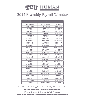 BiWeekly Payroll Calendar Template