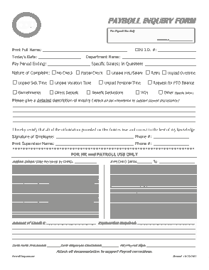 Payroll Inquiry Form Template