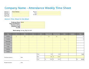 Payroll Weekly Attendance Spreadsheet Template