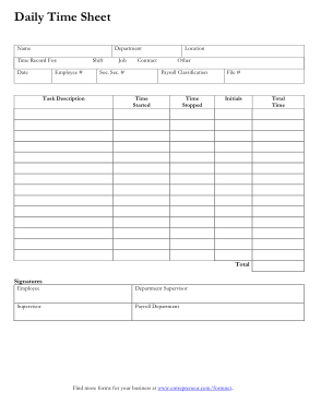 Time Sheet Forms Free Template