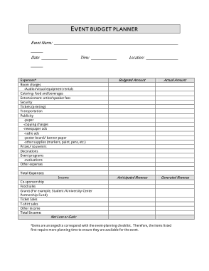 Event Budget Planner Template
