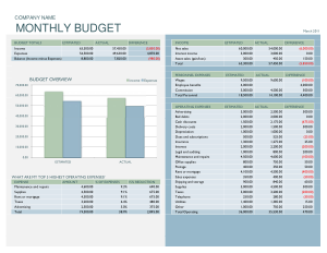 Company Monthly Business Budget Worksheet Template