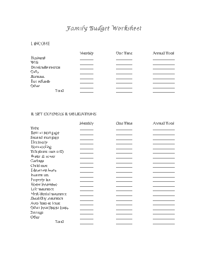 Free Download PDF Books, Monthly Family Budget Worksheet Template
