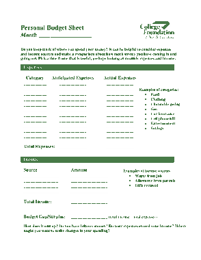 Foundation Personal Budget Sheet Template