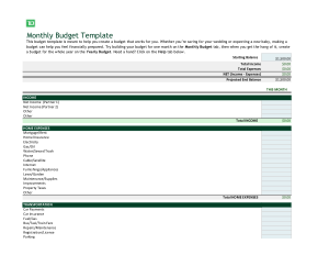 Monthly Personal Budget Worksheet Sample Template