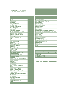 Personal Budget Sample Template