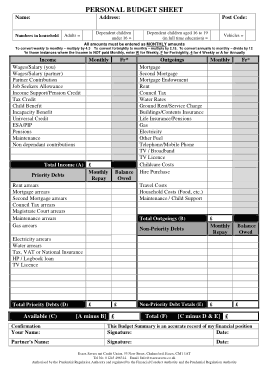 Personal Budget Sheet Free Template